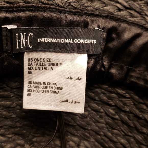 INC International Concepts Straw Bow Kettle Hat Black Floppy Sun Hat One Size - Picture 7 of 8